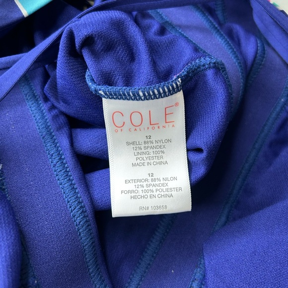 Cole of California Floral Navy Plunge One Piece Size 12 - Picture 4 of 6